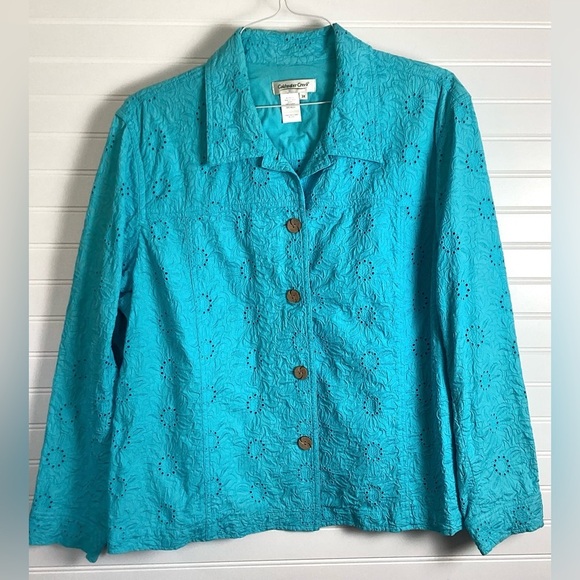 Coldwater Creek Medium womens mixed eyelet embroidered button up jacket 3X - Picture 7 of 7